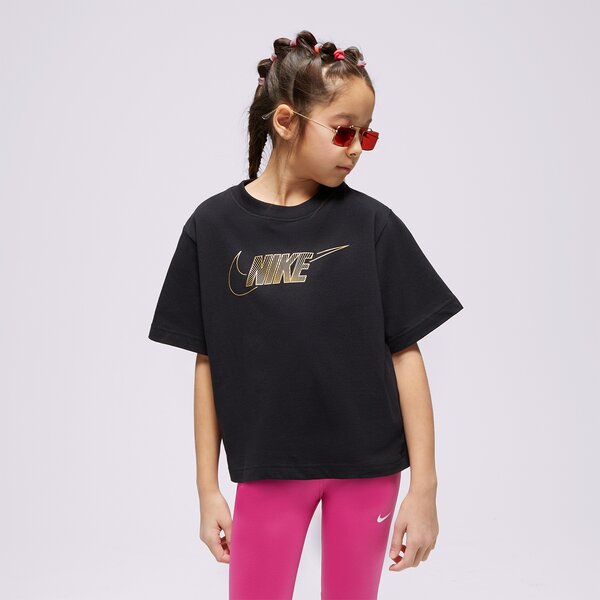 Детска тениска NIKE ТЕНИСКА G NSW TEE BOXY METALLIC HBR GIRL fj6785-010 цвят черен