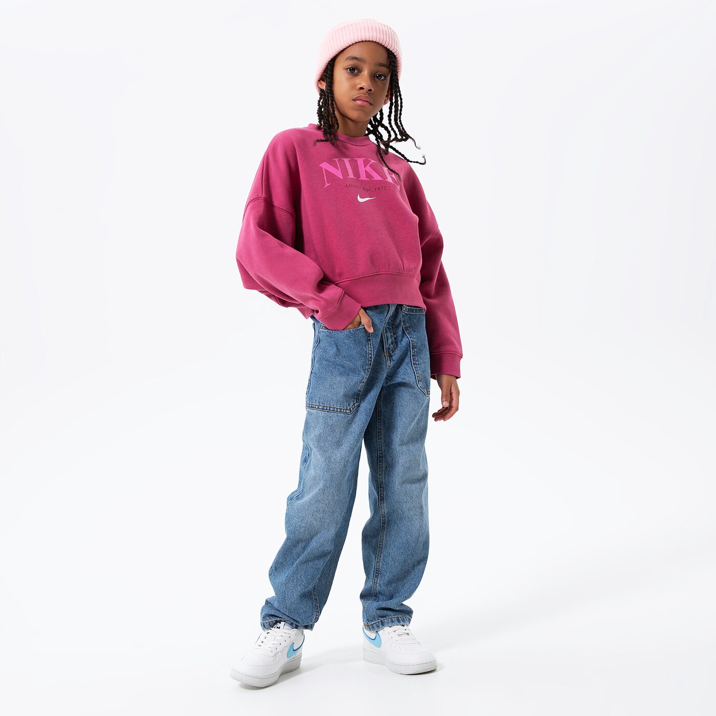 Детски суичър NIKE GIRLS' TREND FLEECE CREW SWEATSHIRT GIRL dv2563-633 цвят виолетов