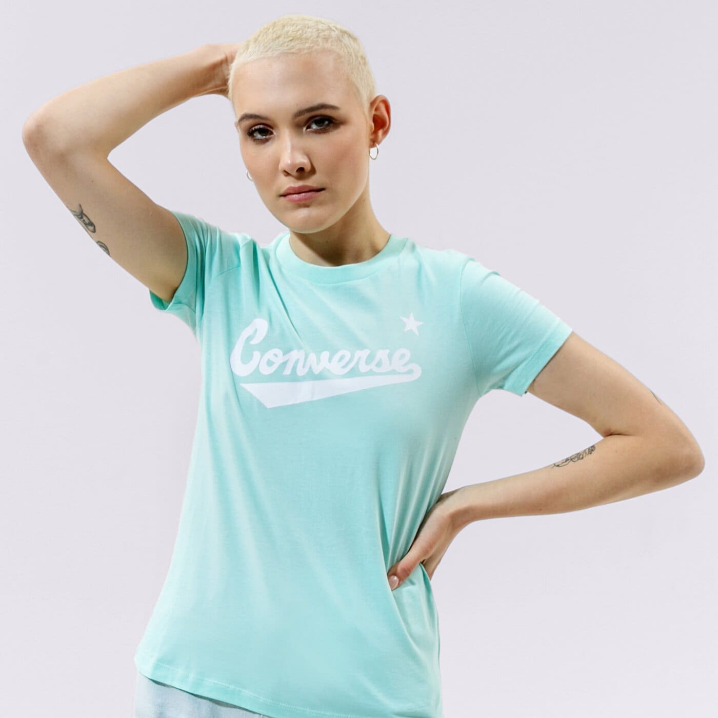 Дамска тениска CONVERSE ТЕНИСКА WMN NOVA CENTER FRONT LOGO TEE 10018268-a12 цвят мента