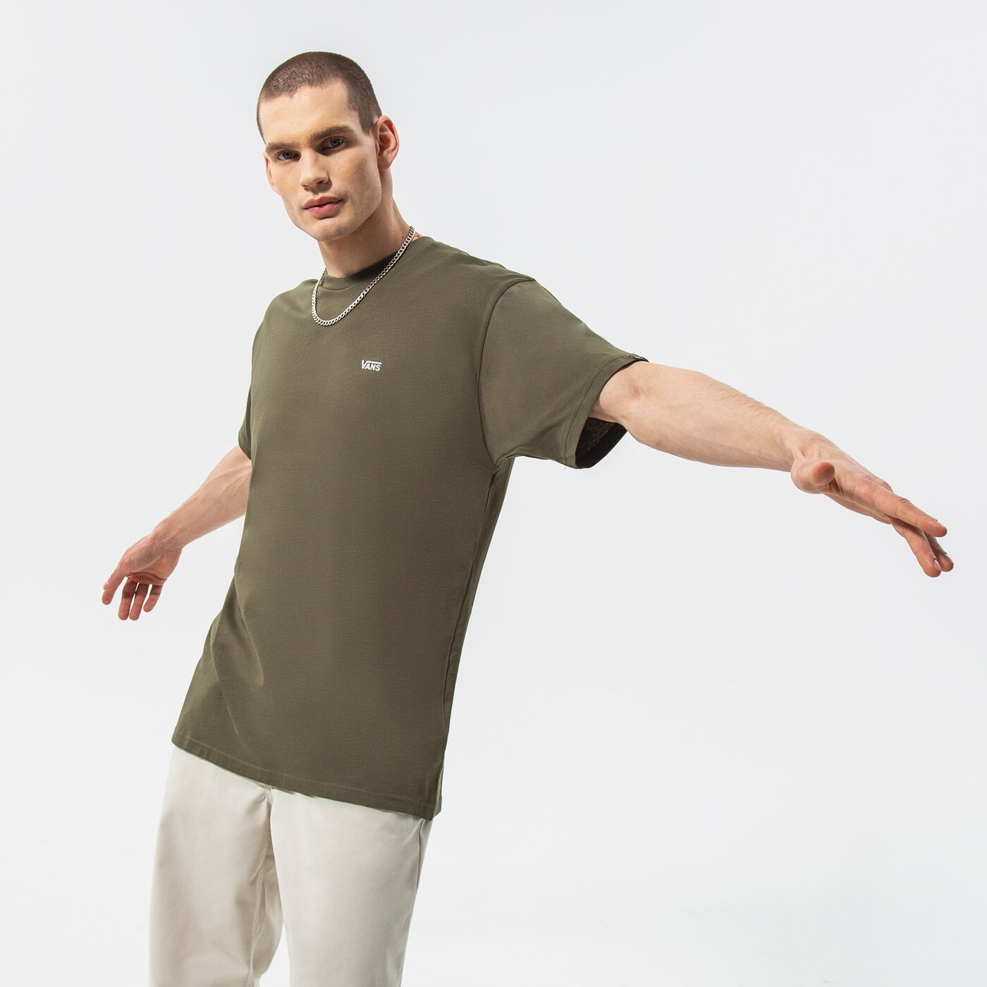 Мъжка тениска VANS ТЕНИСКА MN LEFT CHEST LOGO TEE GREAPE LEAF vn0a3czekcz1 цвят каки