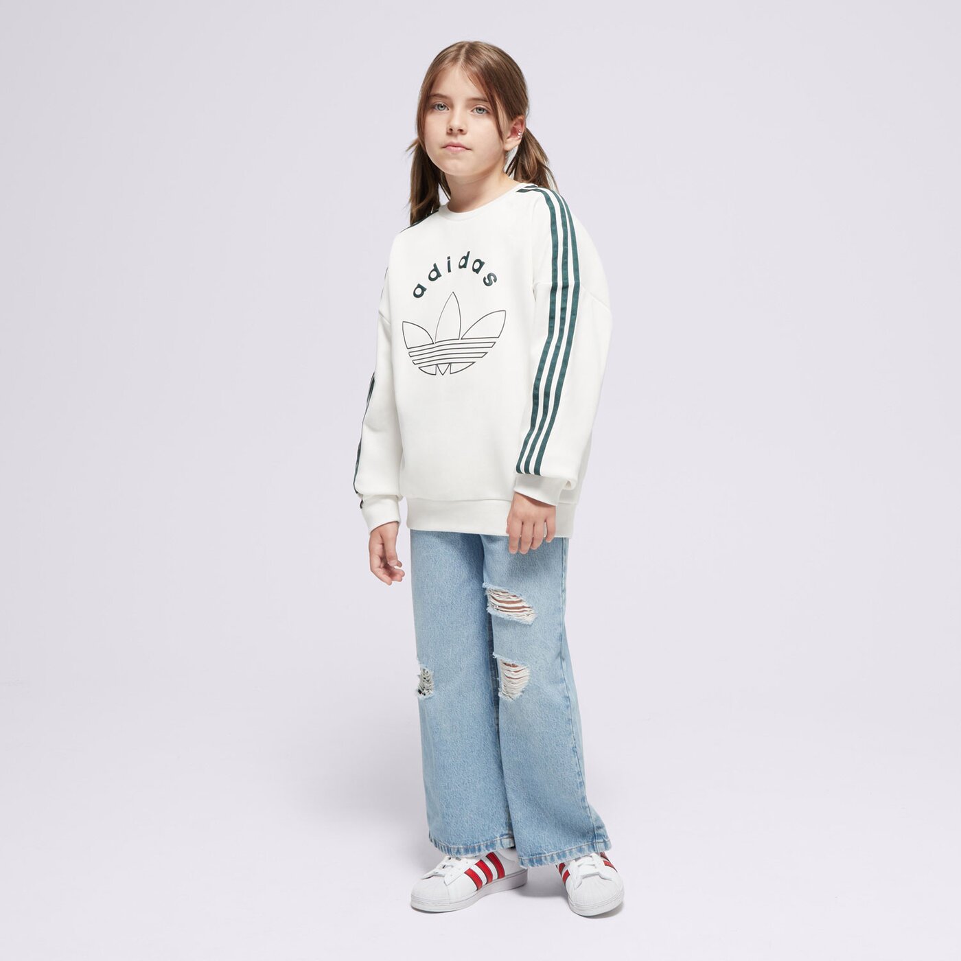 Детски суичър ADIDAS СУИТЧЪР (G)LOGO CREW OFF WHT G je0513 цвят бял