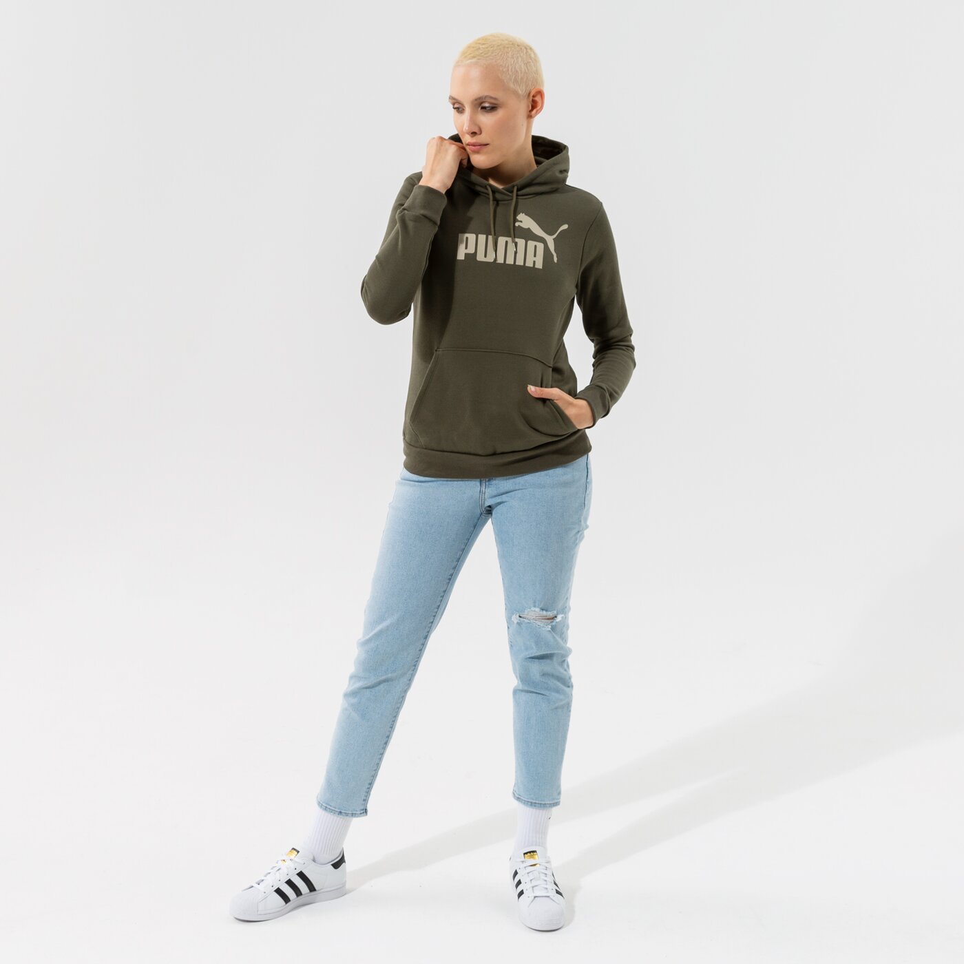 Дамски суичър PUMA СУИТЧЪР С КАЧУЛКА ESS LOGO HOODIE FL (S) - GRAPE LEAF 58678944 цвят каки