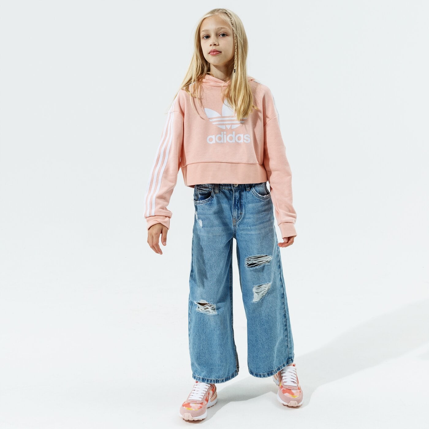 Детски суичър ADIDAS СУИТЧЪР С КАЧУЛКА CROPPED HOODIE GIRL h32339 цвят розов