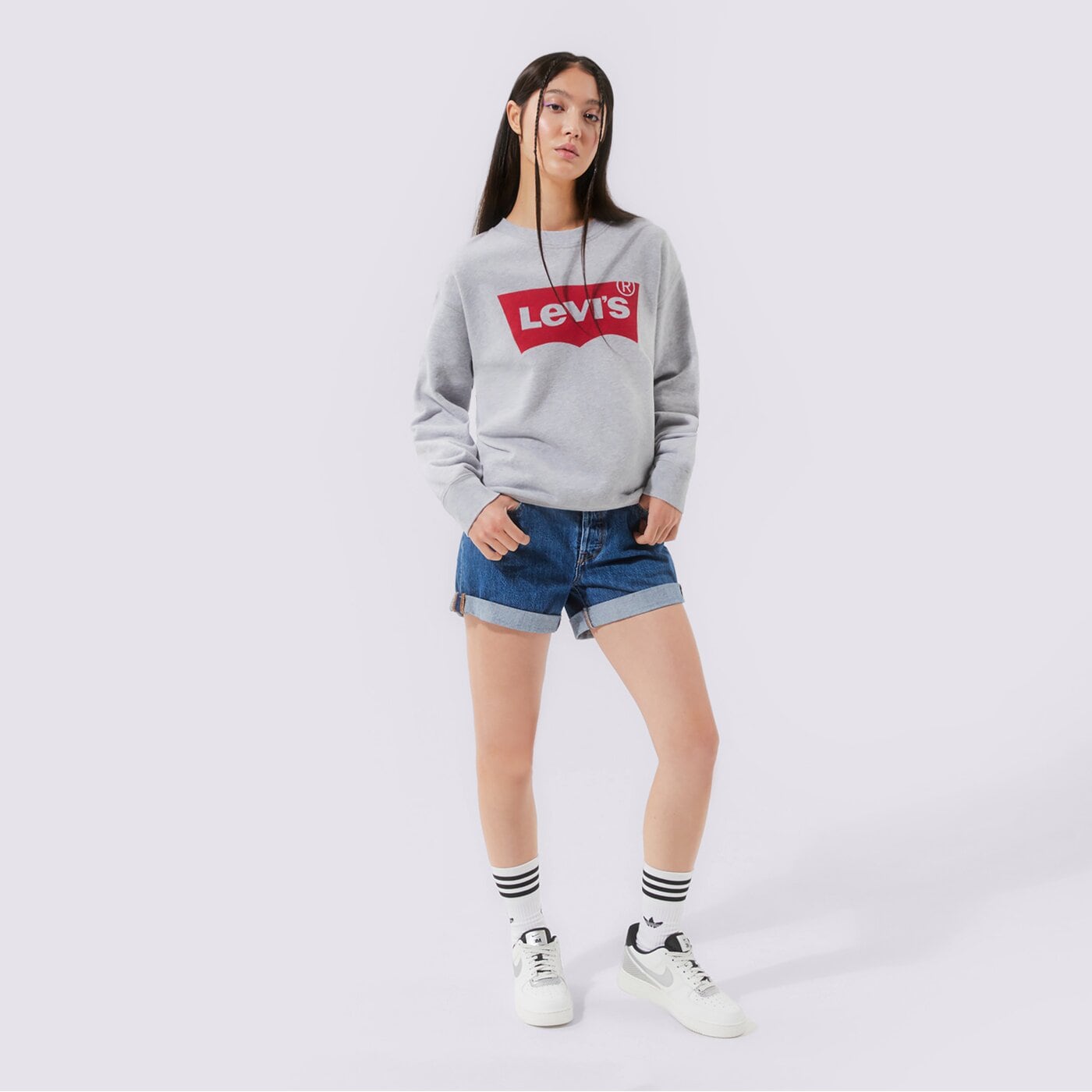 Дамски суичър LEVI'S СУИТЧЪР GRAPHIC STANDARD CREW 18686-0012 цвят сив