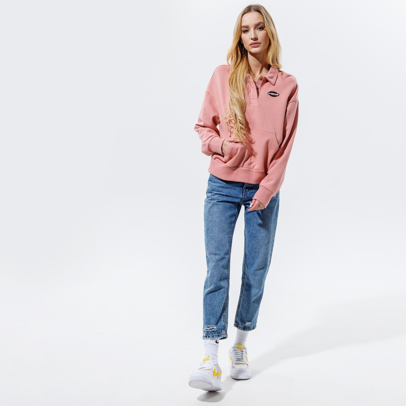 Дамски суичър VANS СУИТЧЪР WM DOME GROWN ТЕНИСКА ТИП ПОЛО F vn0a4satzls1 цвят розов