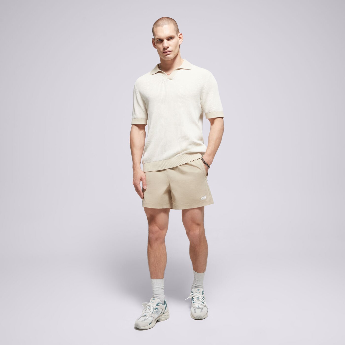 Мъжки къси панталони NEW BALANCE ШОРТИ ATHLETICS STRETCH WOVEN SHORT ms41517sot цвят бежов