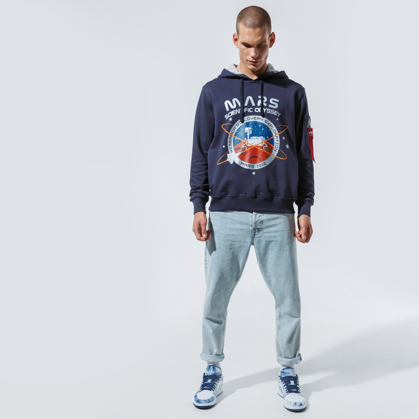 Мъжки суичър ALPHA INDUSTRIES СУИТЧЪР С КАЧУЛКА MISSION TO MARS HOODY 12633007 цвят тъмносин