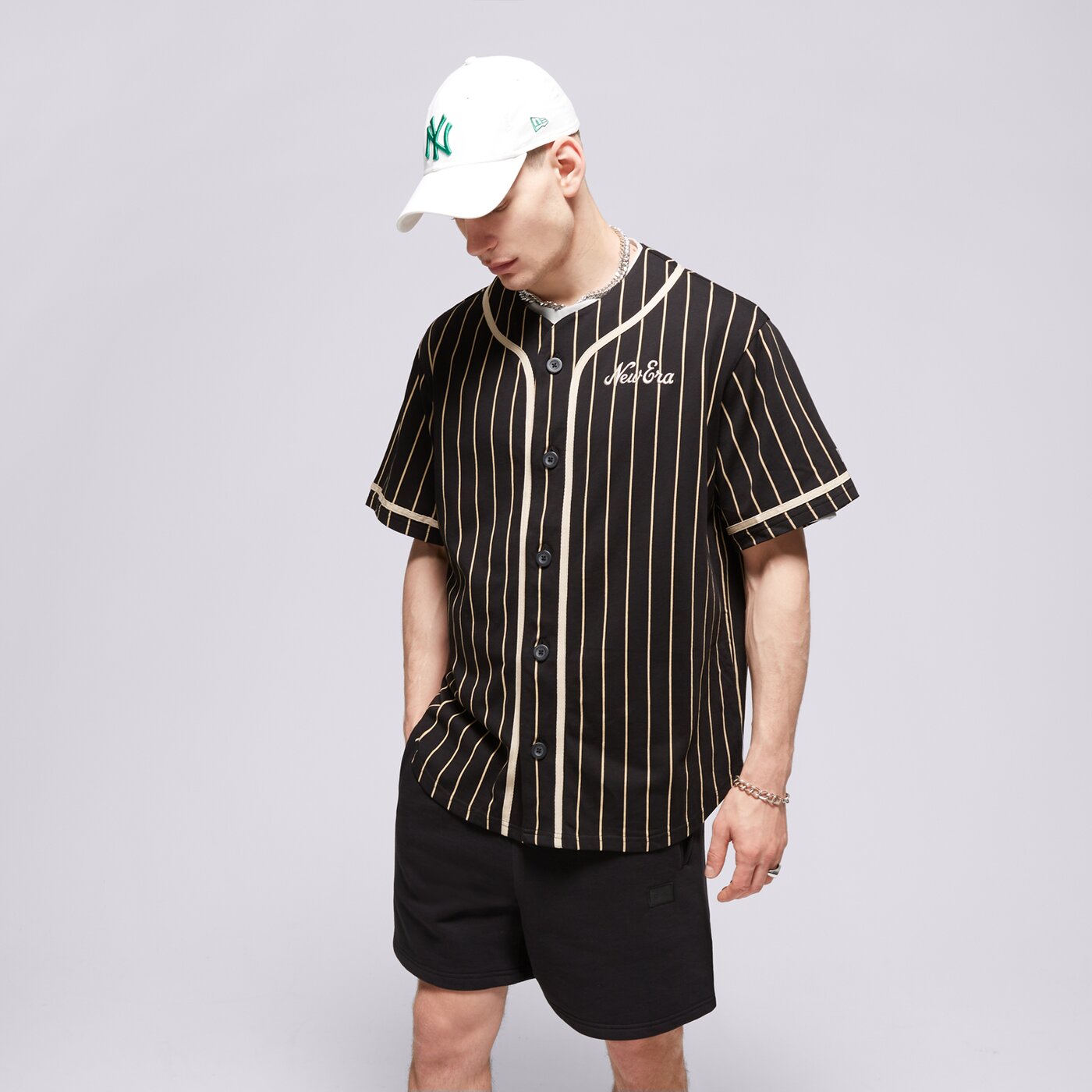 Мъжка тениска NEW ERA ТЕНИСКА NE PINSTRIPE JERSEY NONE 60435420 цвят черен