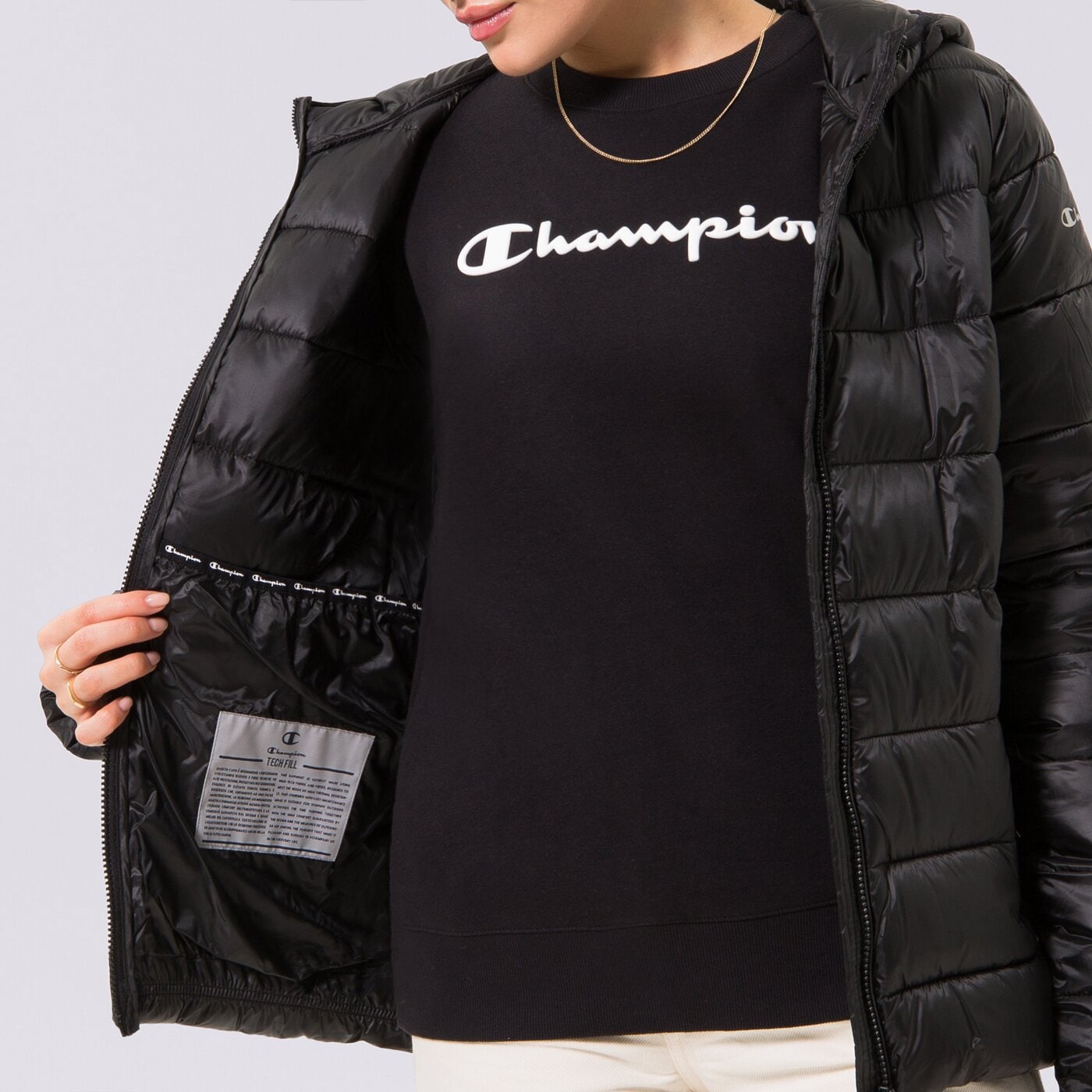 Дамско зимно яке CHAMPION ЯКЕ ЗИМНО HOODED POLYFILLED JACKET 115750kk001 цвят черен