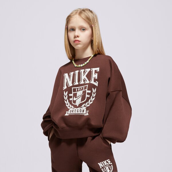 Детски суичър NIKE СУИТЧЪР G NSW TREND FLC CREW PRNT GIRL fz4722-227 цвят кафяв