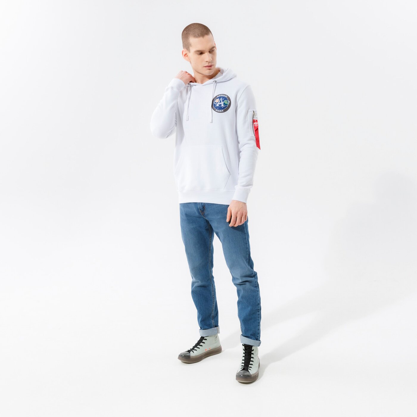 Мъжки суичър ALPHA INDUSTRIES СУИТЧЪР С КАЧУЛКА APOLLO MISSION HOODY 10633809 цвят бял