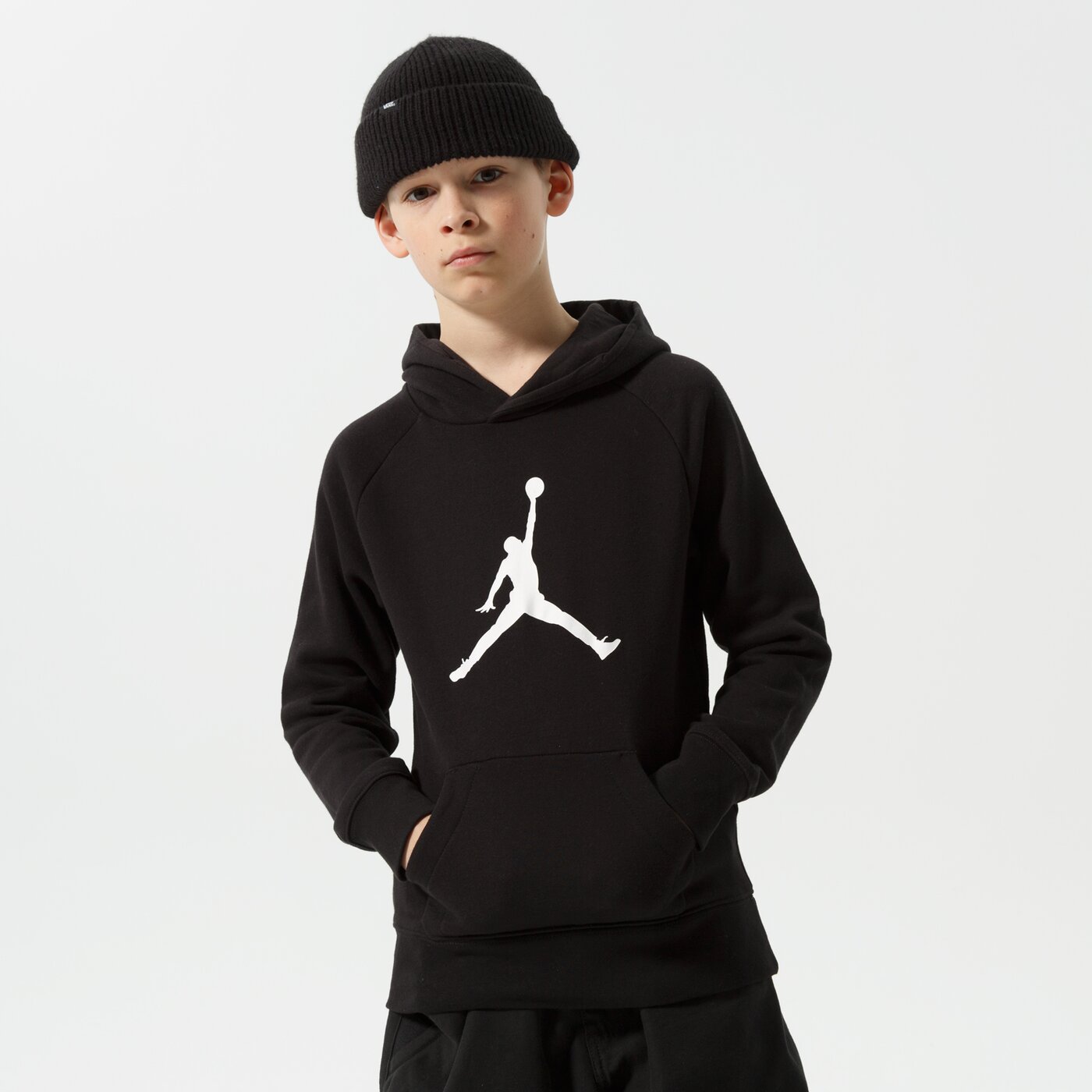 Детски суичър JORDAN СУИТЧЪР С КАЧУЛКА JDB   JUMPMAN LOGO FLEECE PO BOY 956326-023 цвят черен