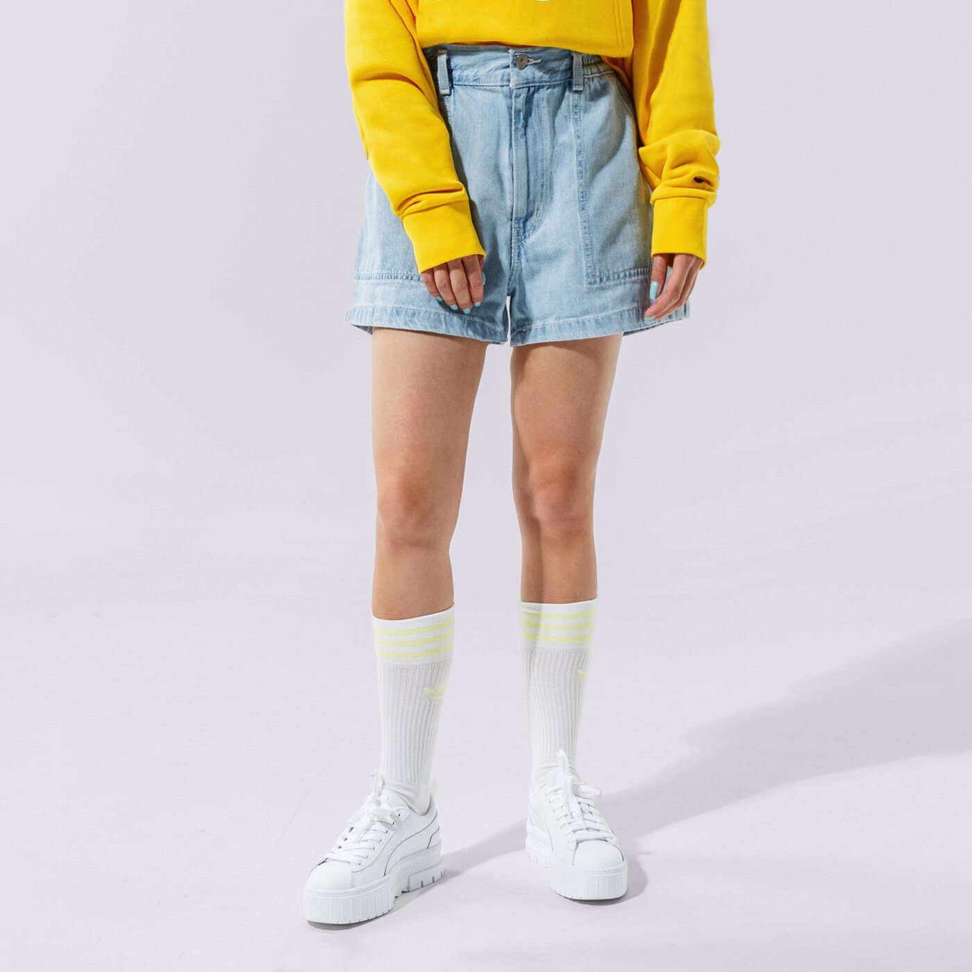 Дамски къси панталони LEVI'S ШОРТИ HIGH WAIST A LINE SHORT a0973-0001 цвят син