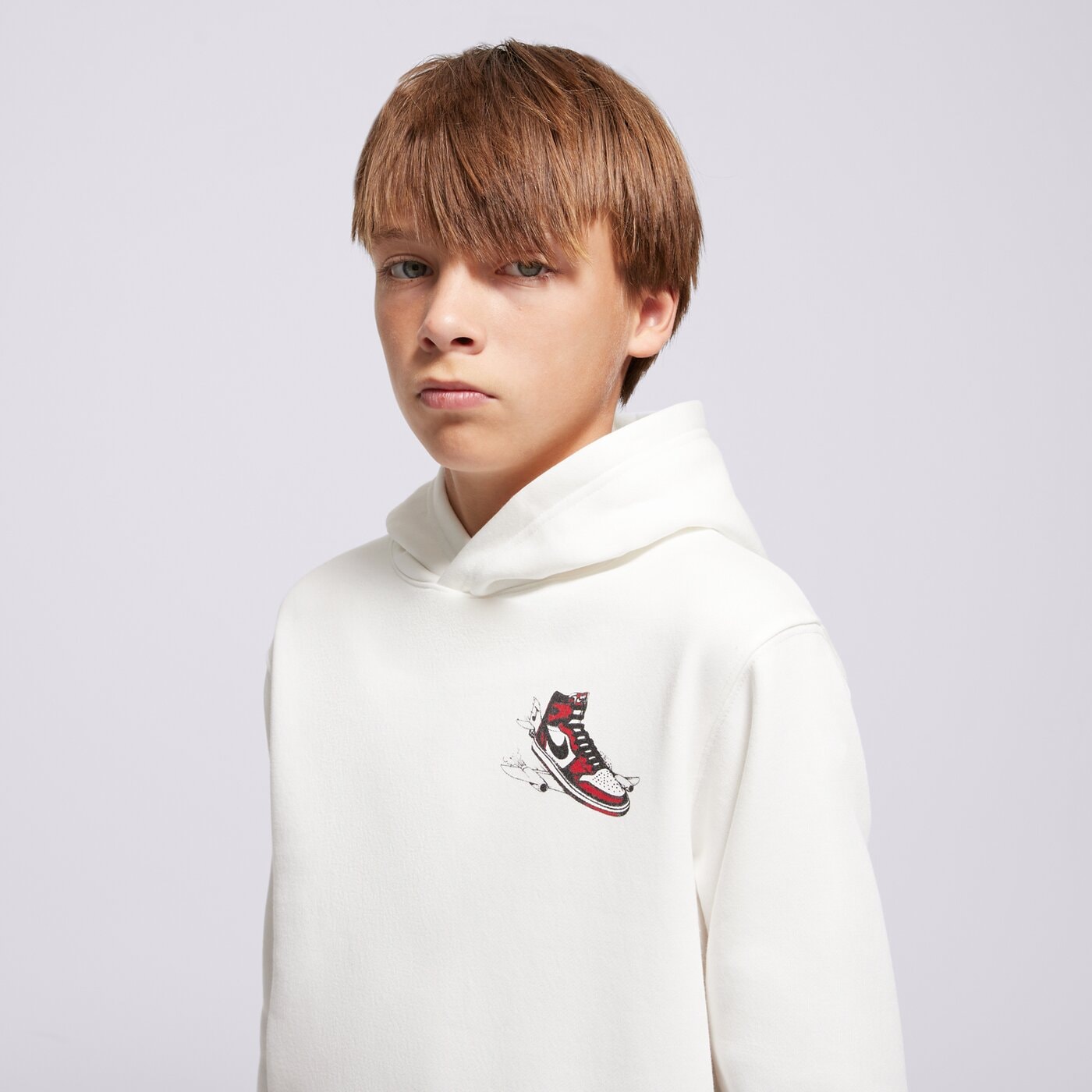 Детски суичър JORDAN СУИТЧЪР С КАЧУЛКА JDN LANDED HD OFF WHITE B 95f281-782 цвят бял