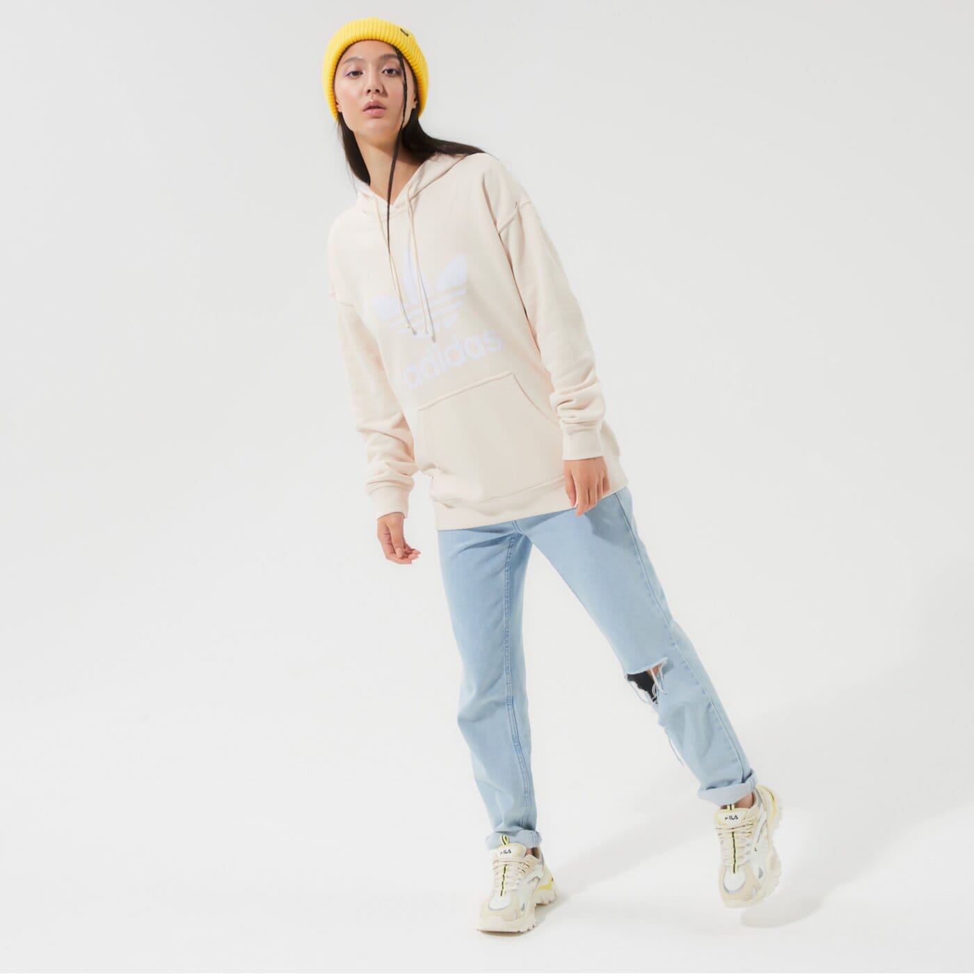 Дамски суичър ADIDAS СУИТЧЪР С КАЧУЛКА TRF HOODIE h33586 цвят бежов