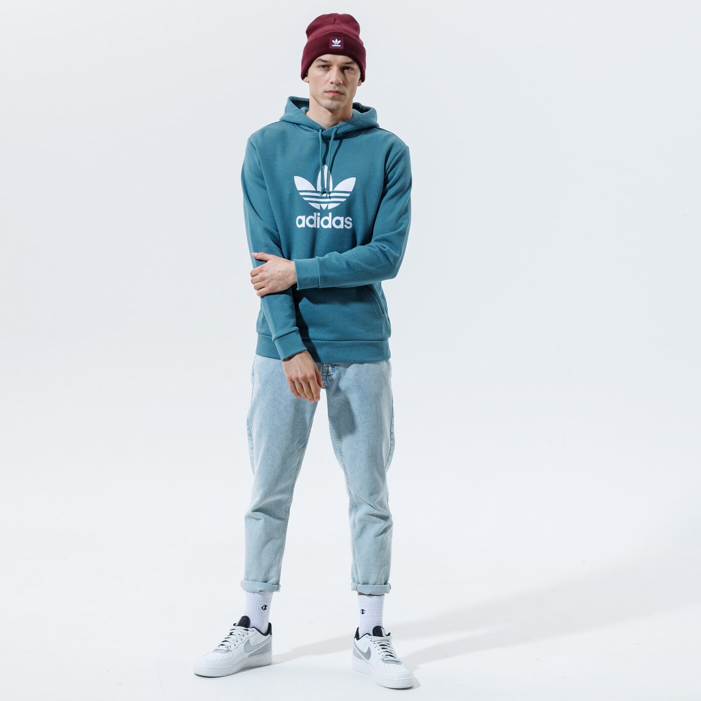 Мъжки суичър ADIDAS СУИТЧЪР С КАЧУЛКА TREFOIL HOODIE gn3461 цвят син