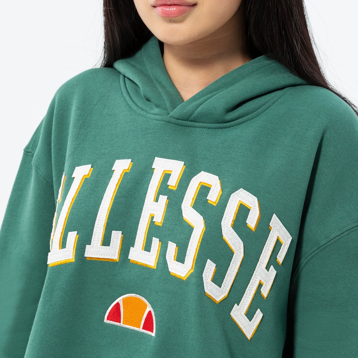 Дамски суичър ELLESSE СУИТЧЪР С КАЧУЛКА RAMO CROP HOODY DGREEN sgp15918502 цвят зелен