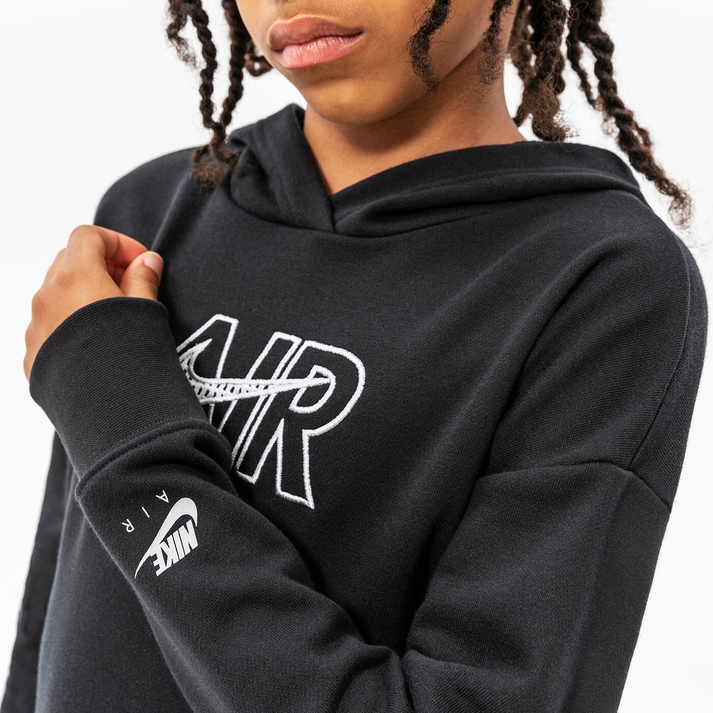 Детски суичър NIKE СУИТЧЪР С КАЧУЛКА G NSW AIR FT CROP HOODIE GIRL dm8372-010 цвят черен