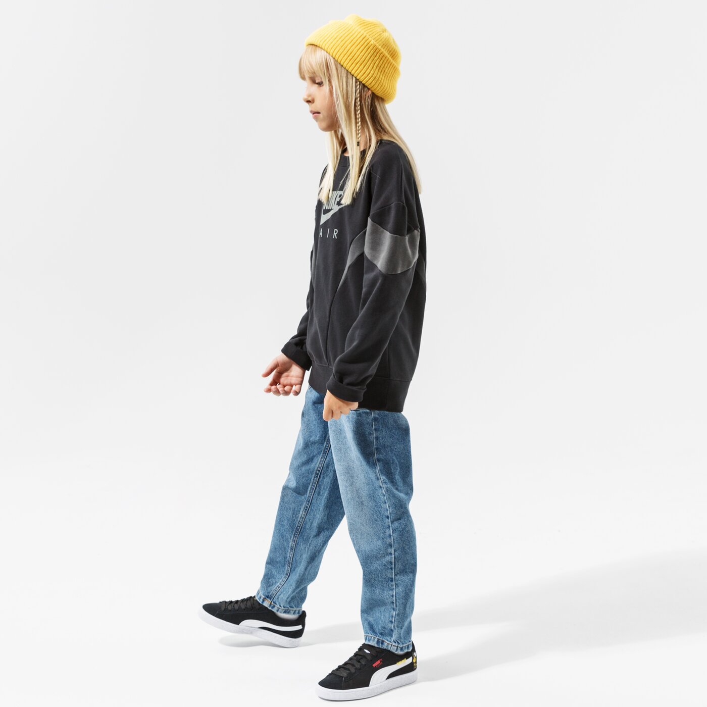 Детски суичър NIKE GIRLS' AIR BOYFRIEND CREW SWEATSHIRT JUNIOR GIRL dd7135-010 цвят черен