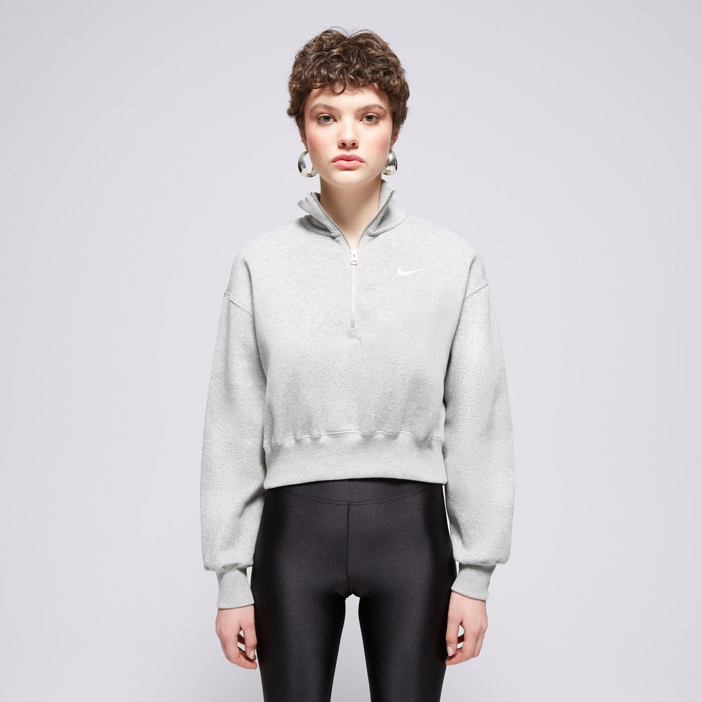 Дамски суичър NIKE СУИТЧЪР W NSW PHNX FLC QZ CROP dq5767-063 цвят сив