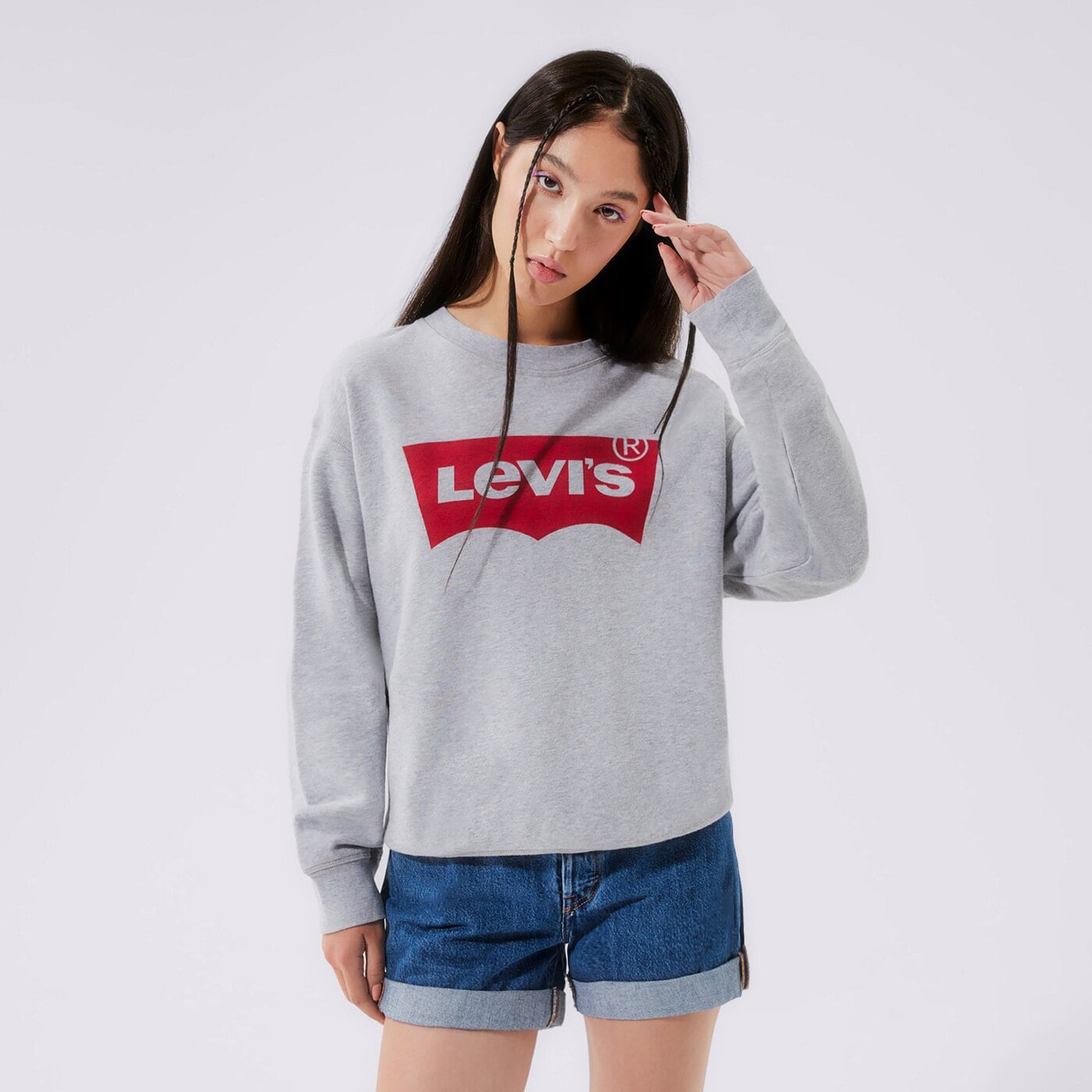Дамски суичър LEVI'S СУИТЧЪР GRAPHIC STANDARD CREW 18686-0012 цвят сив