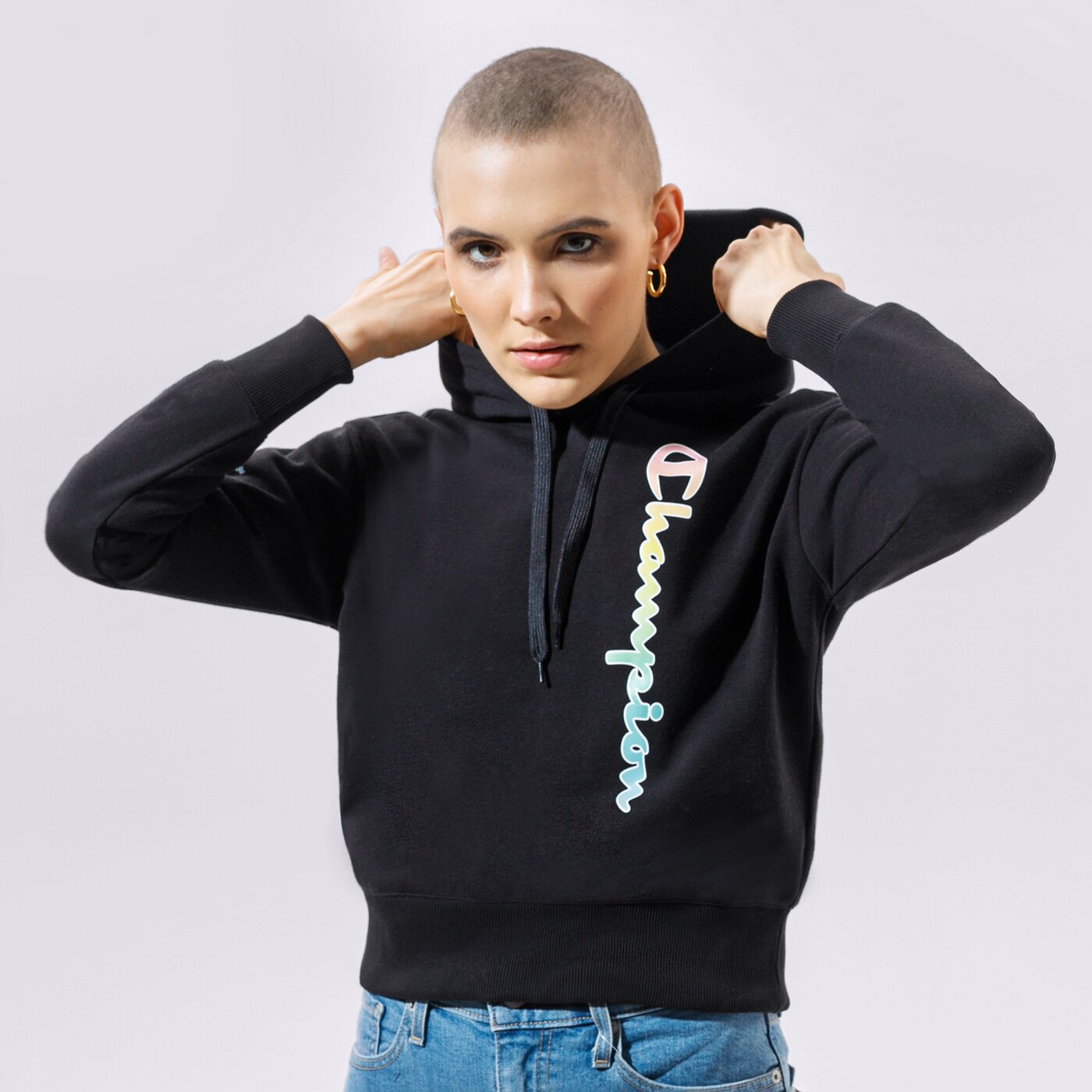 Дамски суичър CHAMPION СУИТЧЪР С КАЧУЛКА HOODED SWEATSHIRT 114076kk001 цвят черен