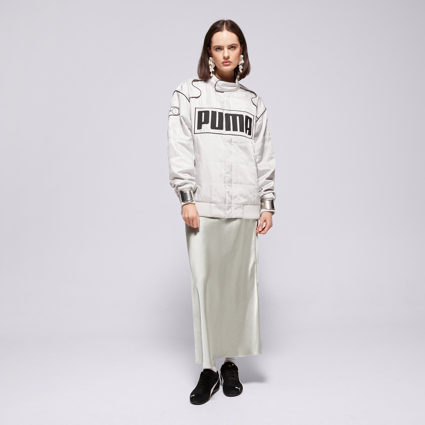 Дамско преходно яке PUMA ЯКЕ RELAXED RACER JACKET 629914 61 цвят сив