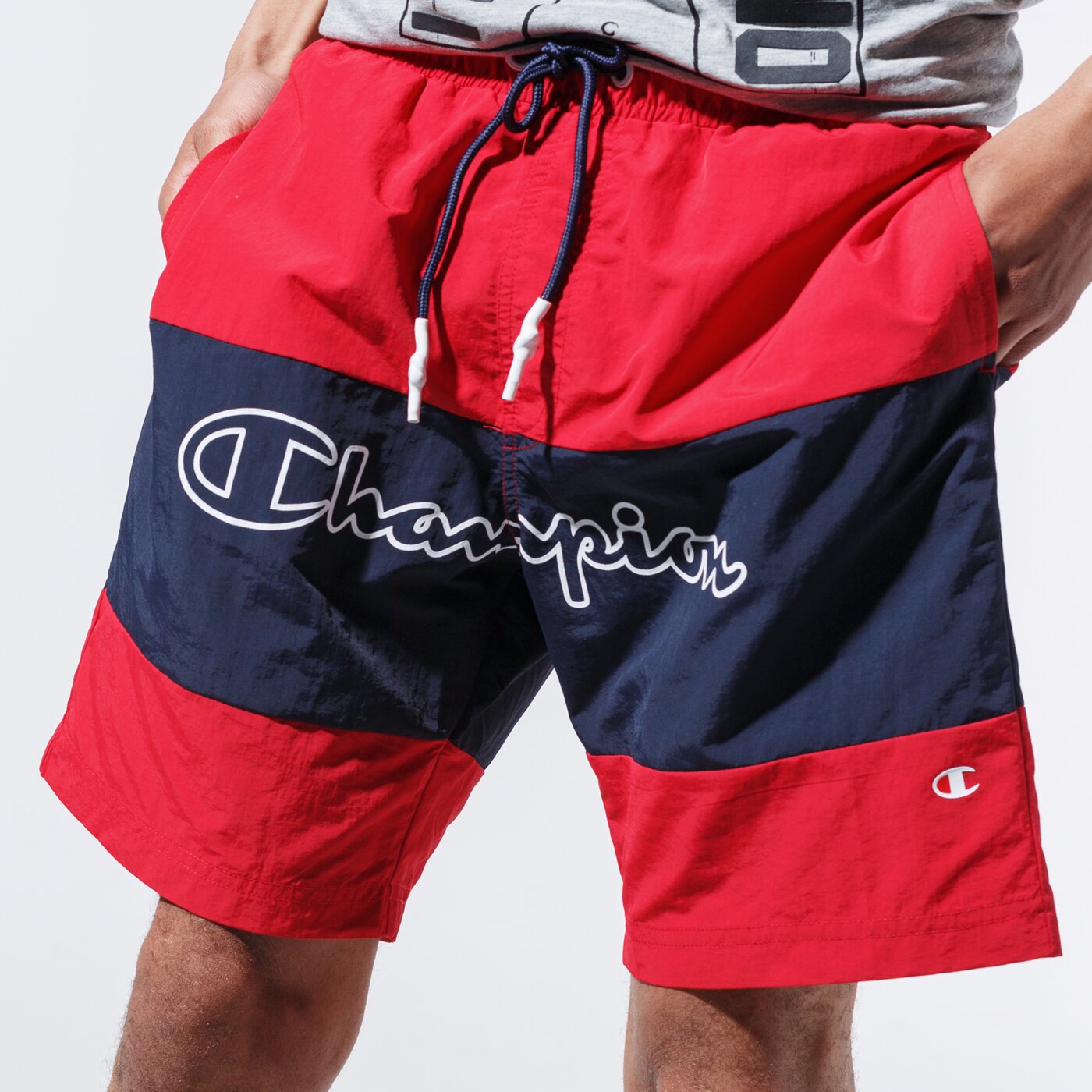 Мъжки къси панталони CHAMPION ШОРТИ LOGO SWIM SHORTS 215499rs001 цвят червен