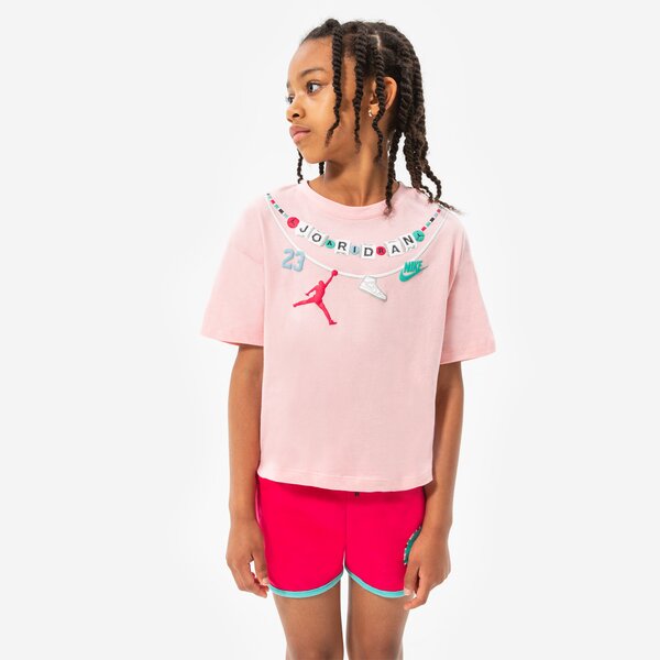 Детска тениска JORDAN ТЕНИСКА BRAIDED JUMBO JM TEE GIRL 45b598-a6p цвят розов