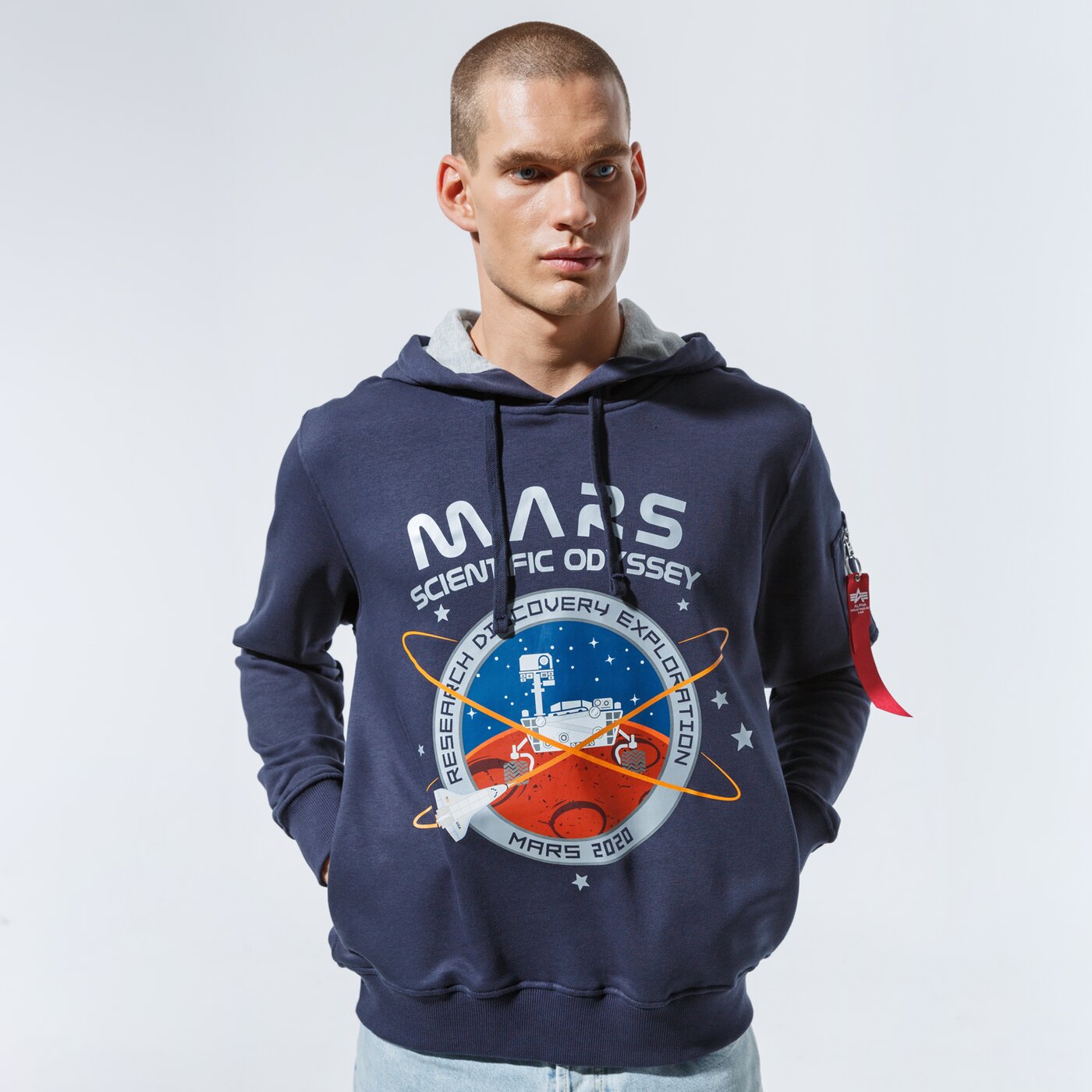 Мъжки суичър ALPHA INDUSTRIES СУИТЧЪР С КАЧУЛКА MISSION TO MARS HOODY 12633007 цвят тъмносин