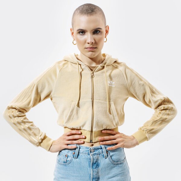 Дамски суичър ADIDAS СУИТЧЪР С КАЧУЛКА CROP FZ HOOD h18826 цвят каки