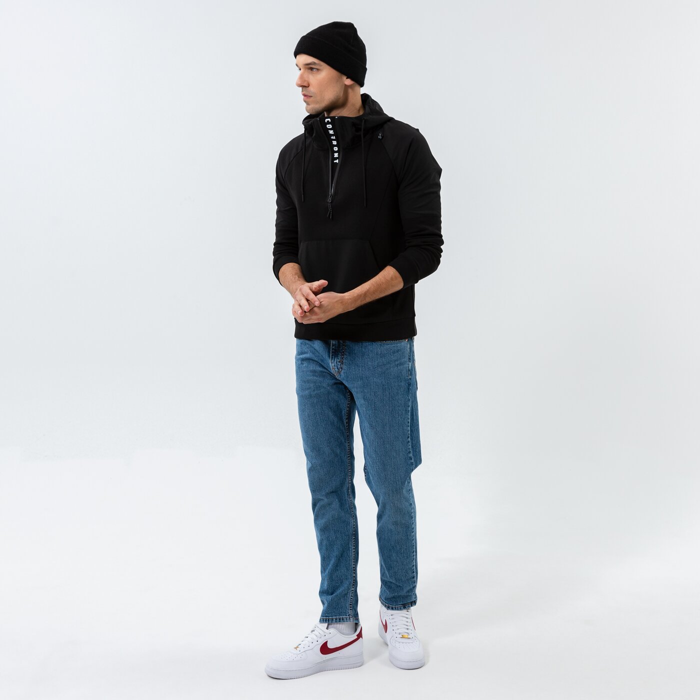 Мъжки суичър CONFRONT СУИТЧЪР С КАЧУЛКА VERTICAL LOGO cf321blm33001 цвят черен