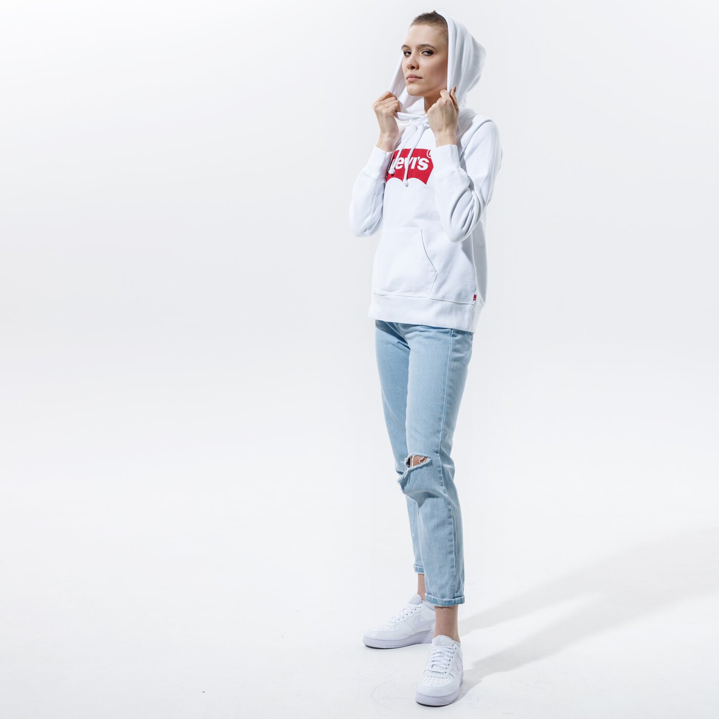 Дамски суичър LEVI'S СУИТЧЪР С КАЧУЛКА GRAPHIC SPORT HOODIE 35946-0010 цвят бял
