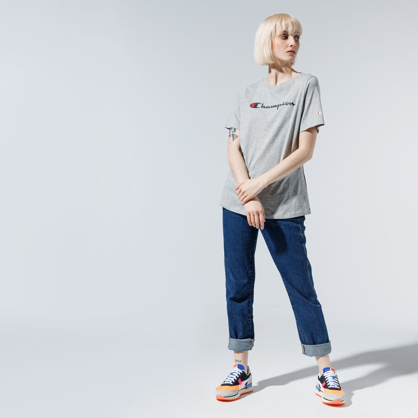 Дамска тениска CHAMPION ТЕНИСКА LADY LOGO TEE 113864em006 цвят сив