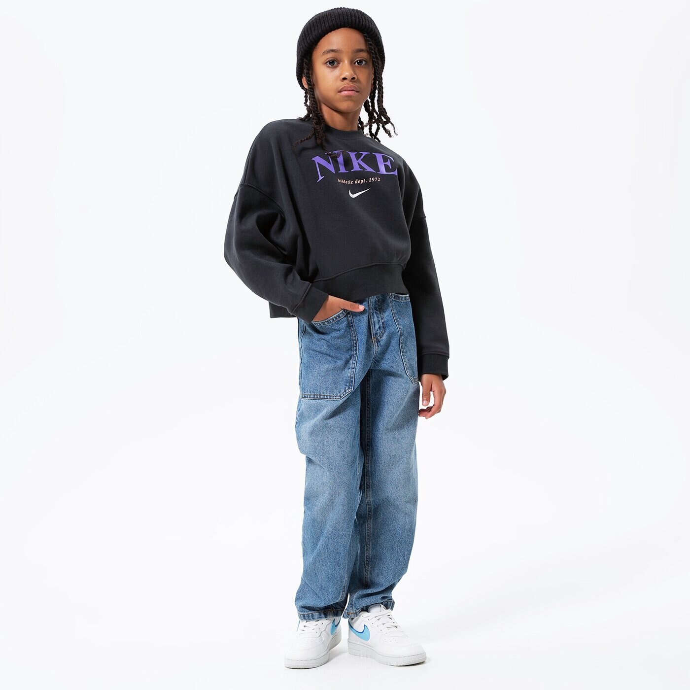 Детски суичър NIKE СУИТЧЪР G NSW TREND FLC CREW GIRL dv2563-045 цвят черен