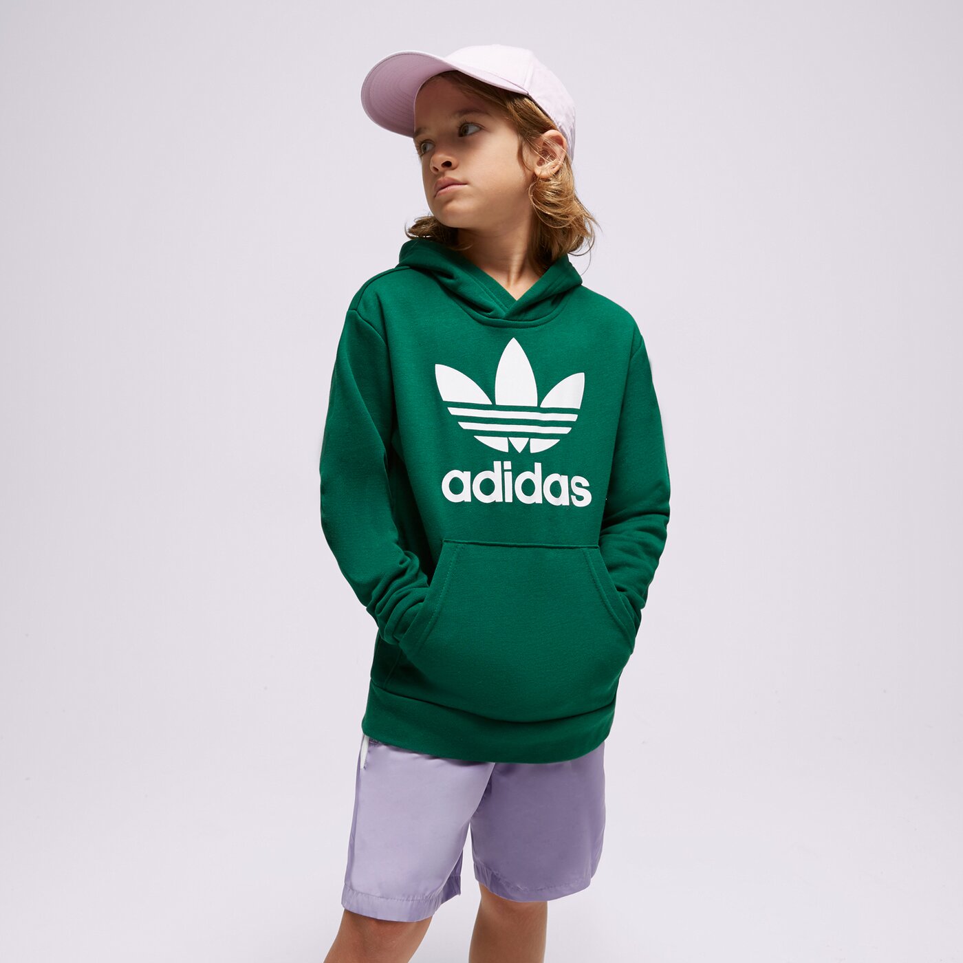 Детски суичър ADIDAS СУИТЧЪР С КАЧУЛКА TREFOIL HOODIE BOY ib9984 цвят зелен