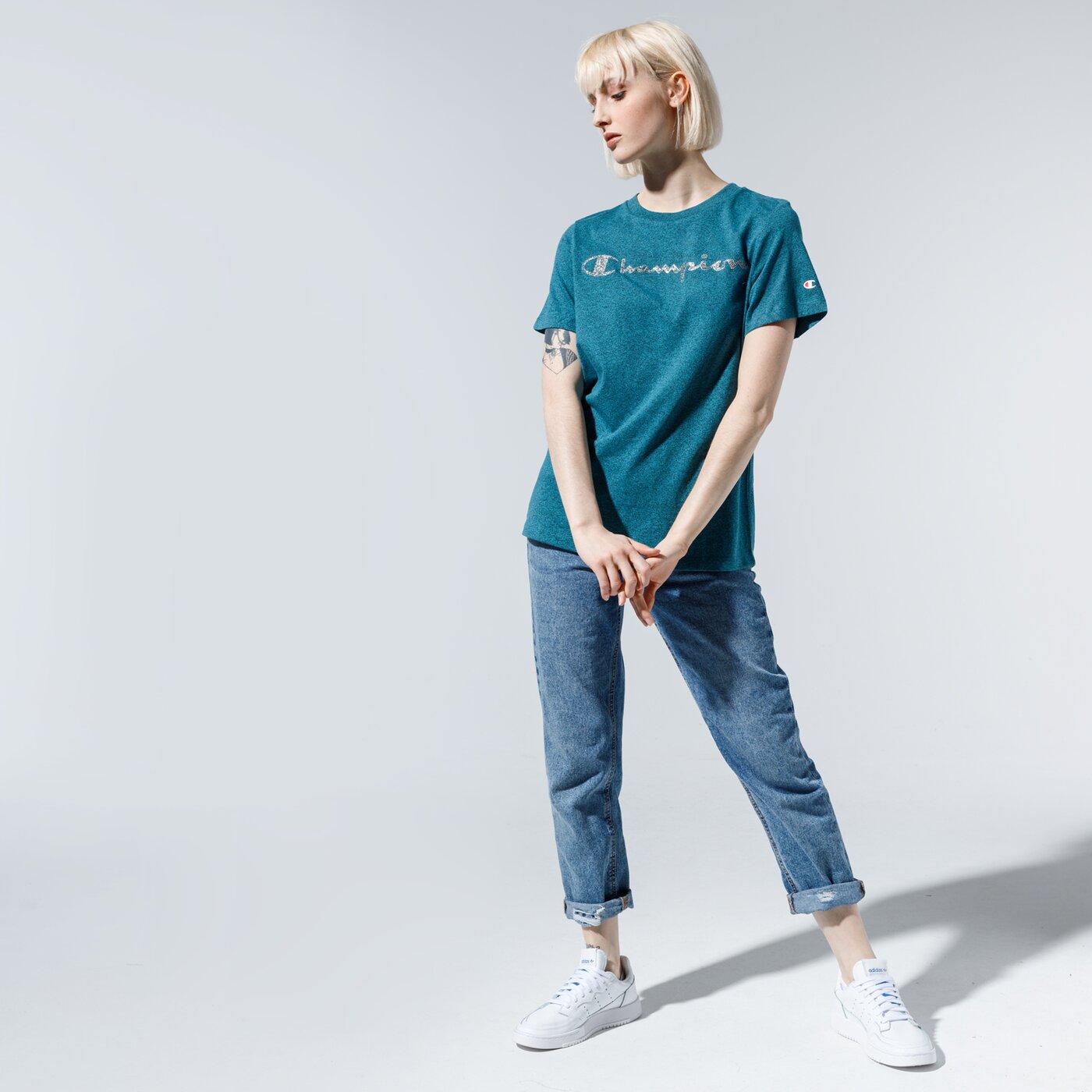 Дамска тениска CHAMPION ТЕНИСКА LADY SHINE LOGO TEE 113863gs555 цвят зелен