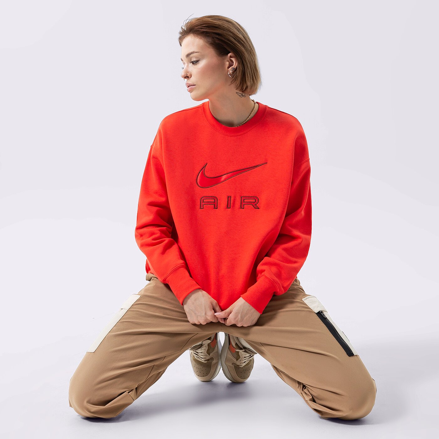 Дамски суичър NIKE AIR FLEECE CREW SWEATSHIRT dq6567-696 цвят червен