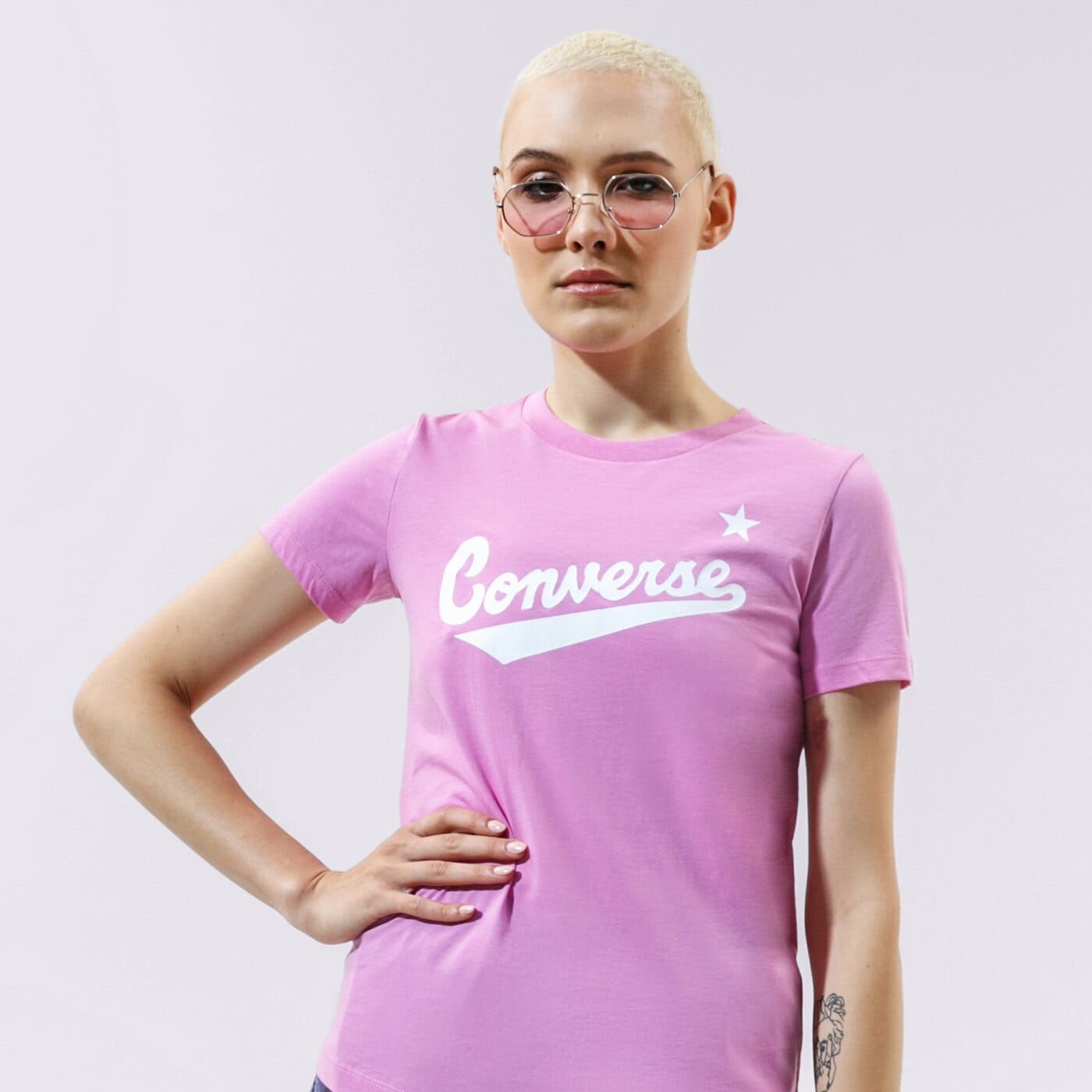Дамска тениска CONVERSE ТЕНИСКА WMN NOVA CENTER FRONT LOGO TEE 10018268-a08 цвят розов