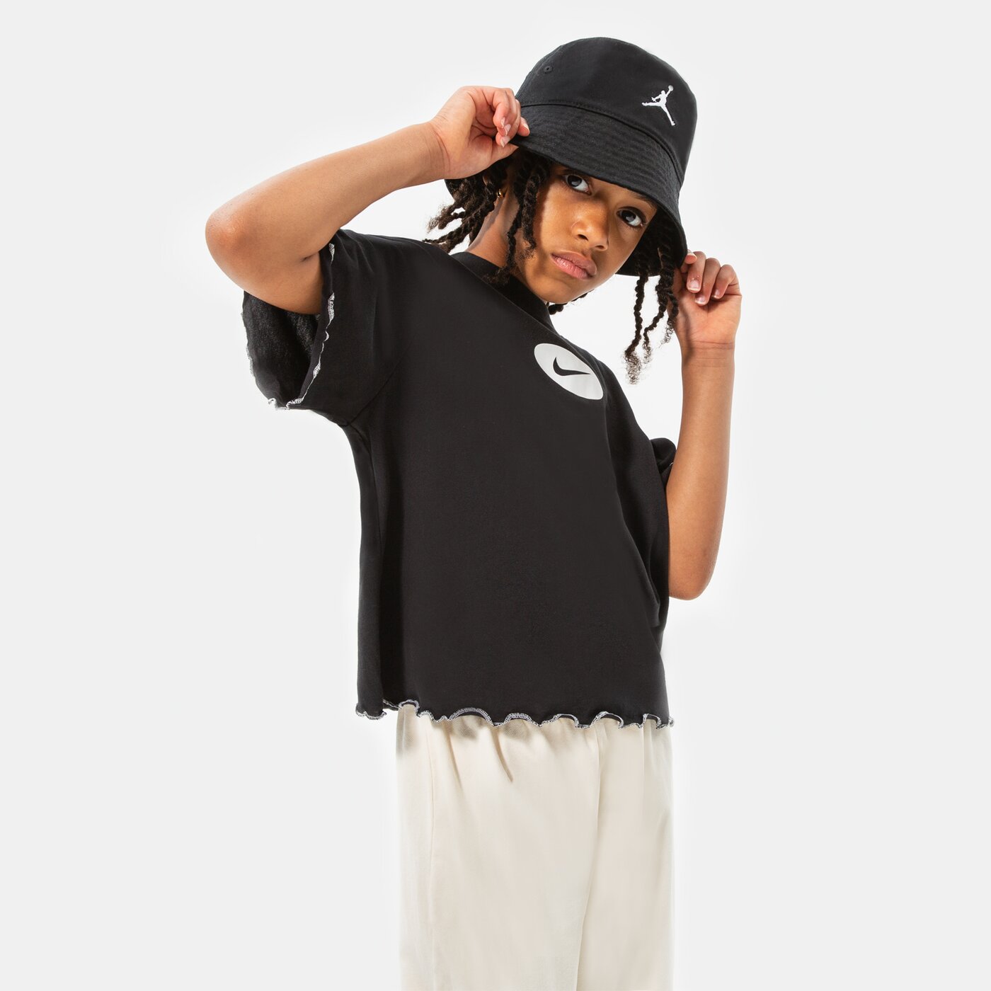 Детска тениска NIKE ТЕНИСКА G NK DF TEE ICON CLASH BOXY FR GIRL dq4392-010 цвят черен