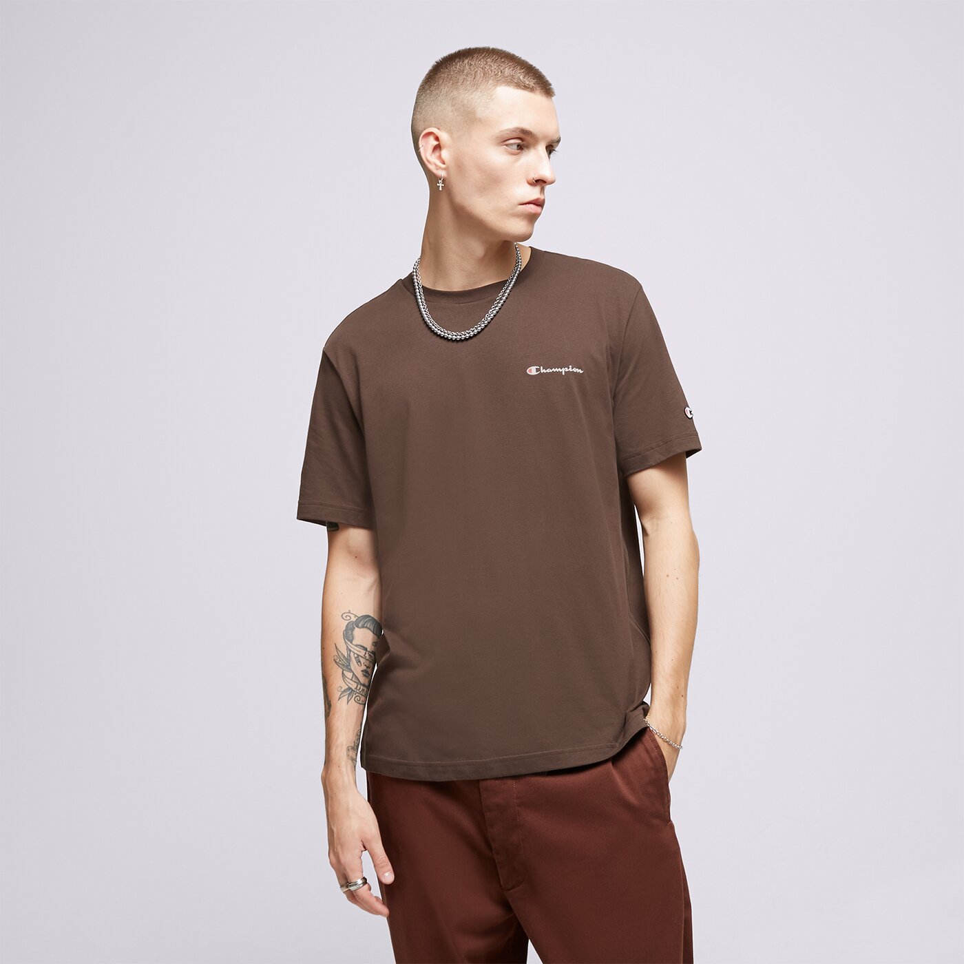 Мъжка тениска CHAMPION ТЕНИСКА CREWNECK 219214ms548 цвят кафяв