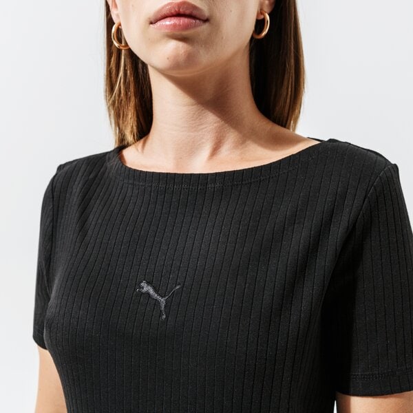 Дамска тениска PUMA ТЕНИСКА HER RIBBED SLIM TEE - PUMA BLACK 53191701 цвят черен