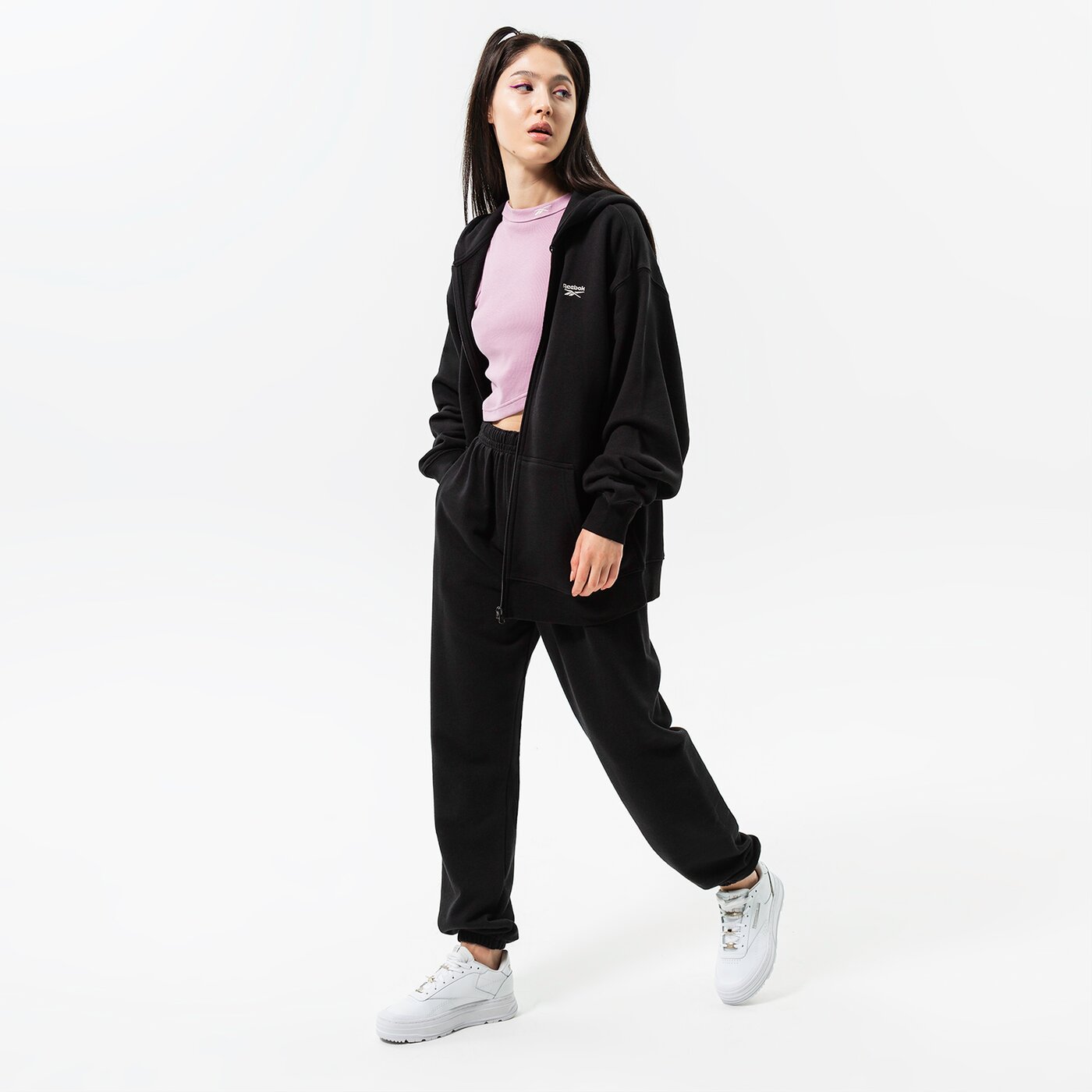 Дамски суичър REEBOK СУИТЧЪР С КАЧУЛКА CL AE LONG FZ HOODIE hh9735 цвят черен