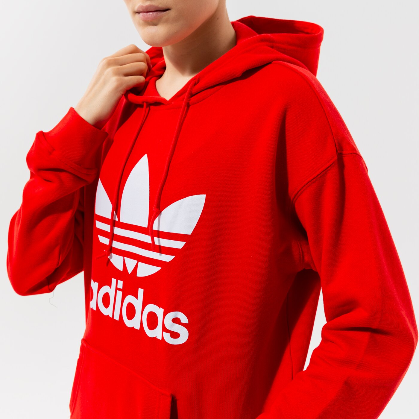 Дамски суичър ADIDAS СУИТЧЪР С КАЧУЛКА TRF HOODIE h33588 цвят червен