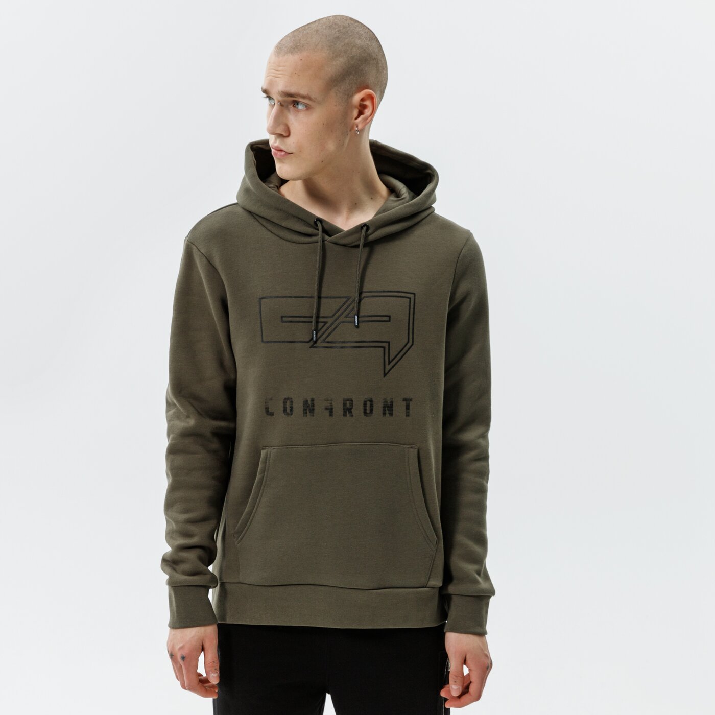 Мъжки суичър CONFRONT СУИТЧЪР С КАЧУЛКА LOGO HOODY КАКИ  cf321blm31001 цвят каки