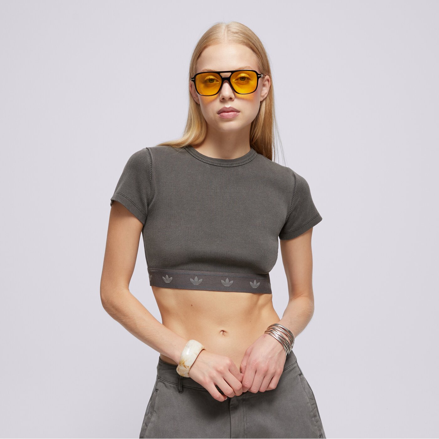 Дамска тениска ADIDAS ТЕНИСКА RIB SS ТОП jd0041 цвят сив