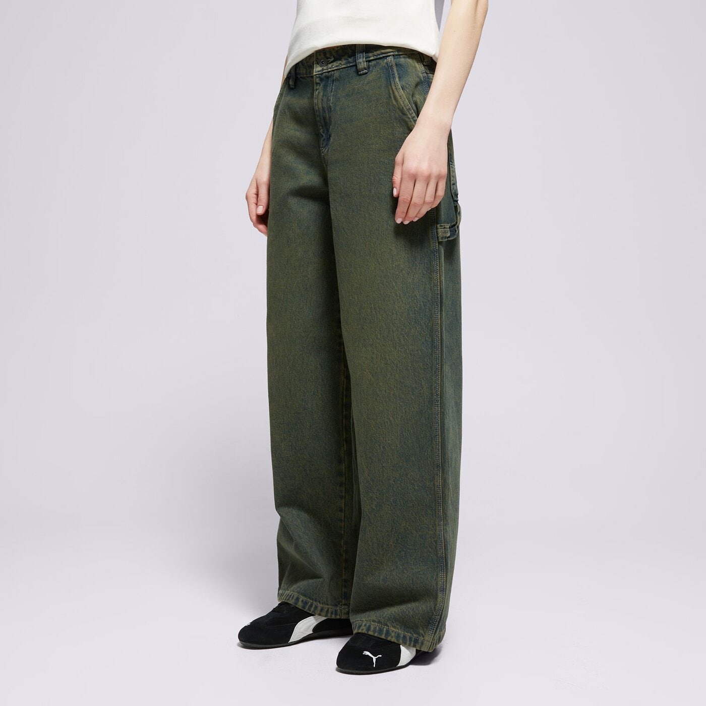 Дамски панталони DICKIES ПАНТАЛОНИ X LOOSE DENIM CARPENTER PANT W dk0a4z6sk571 цвят зелен