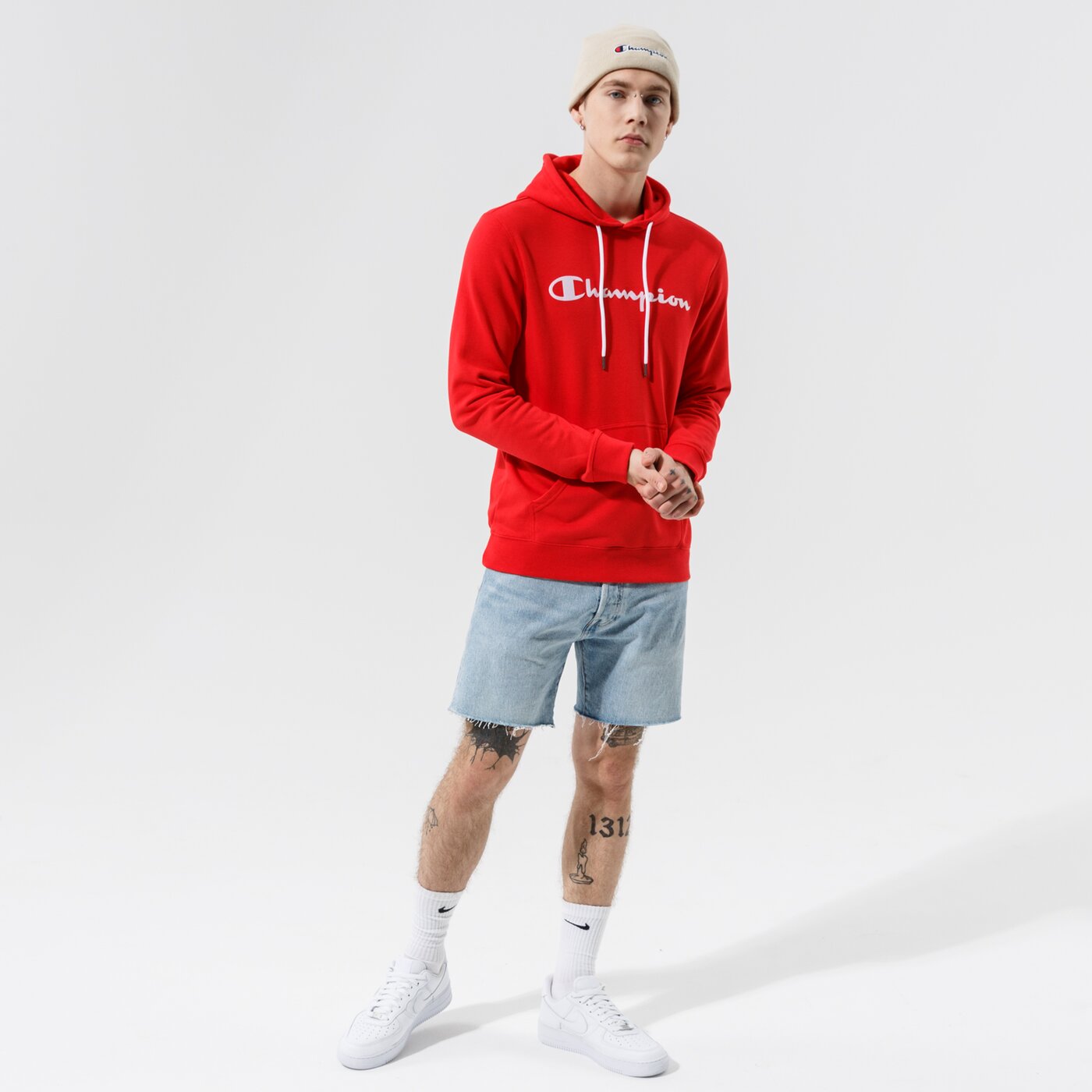 Мъжки суичър CHAMPION СУИТЧЪР С КАЧУЛКА HOODED SWEATSHIRT 214138rs046 цвят червен