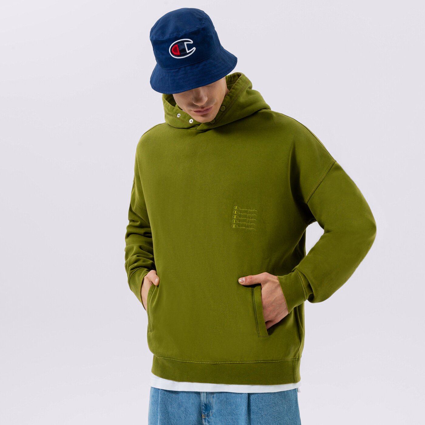 Мъжки суичър CHAMPION СУИТЧЪР С КАЧУЛКА HOODED SWEATSHIRT 217893gs567 цвят каки