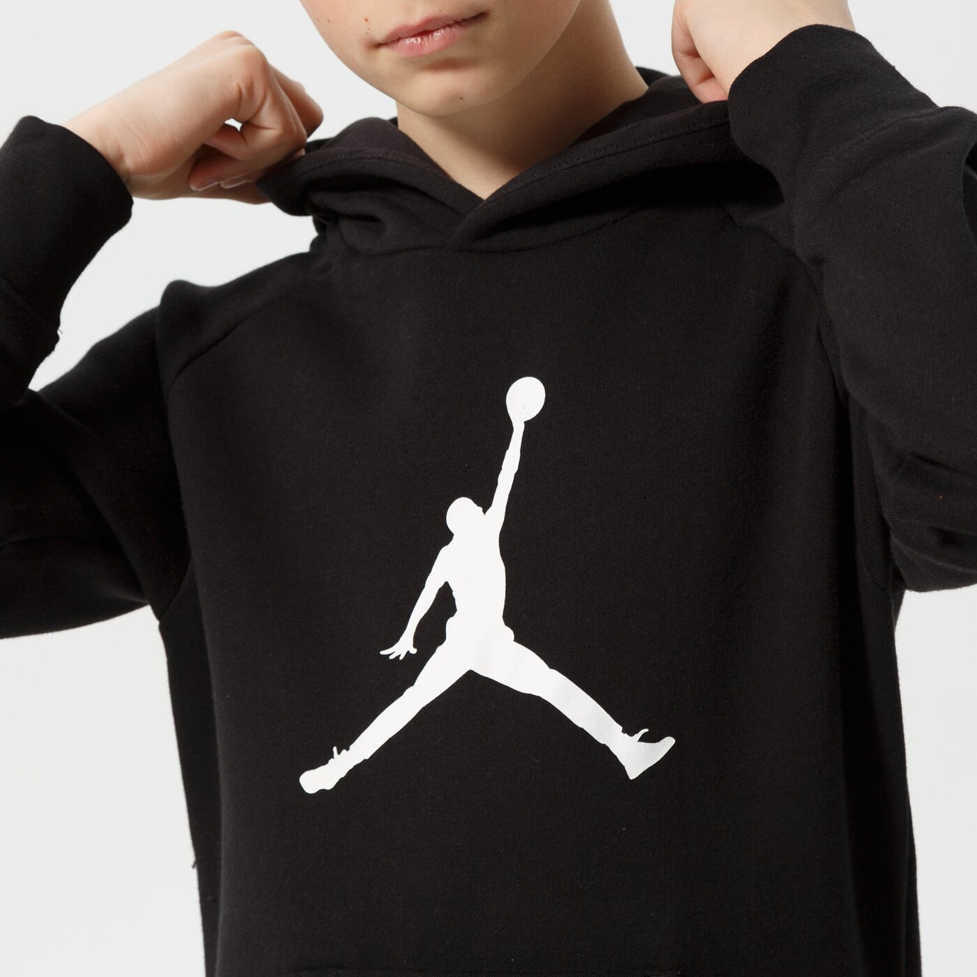 Детски суичър JORDAN СУИТЧЪР С КАЧУЛКА JDB   JUMPMAN LOGO FLEECE PO BOY 956326-023 цвят черен